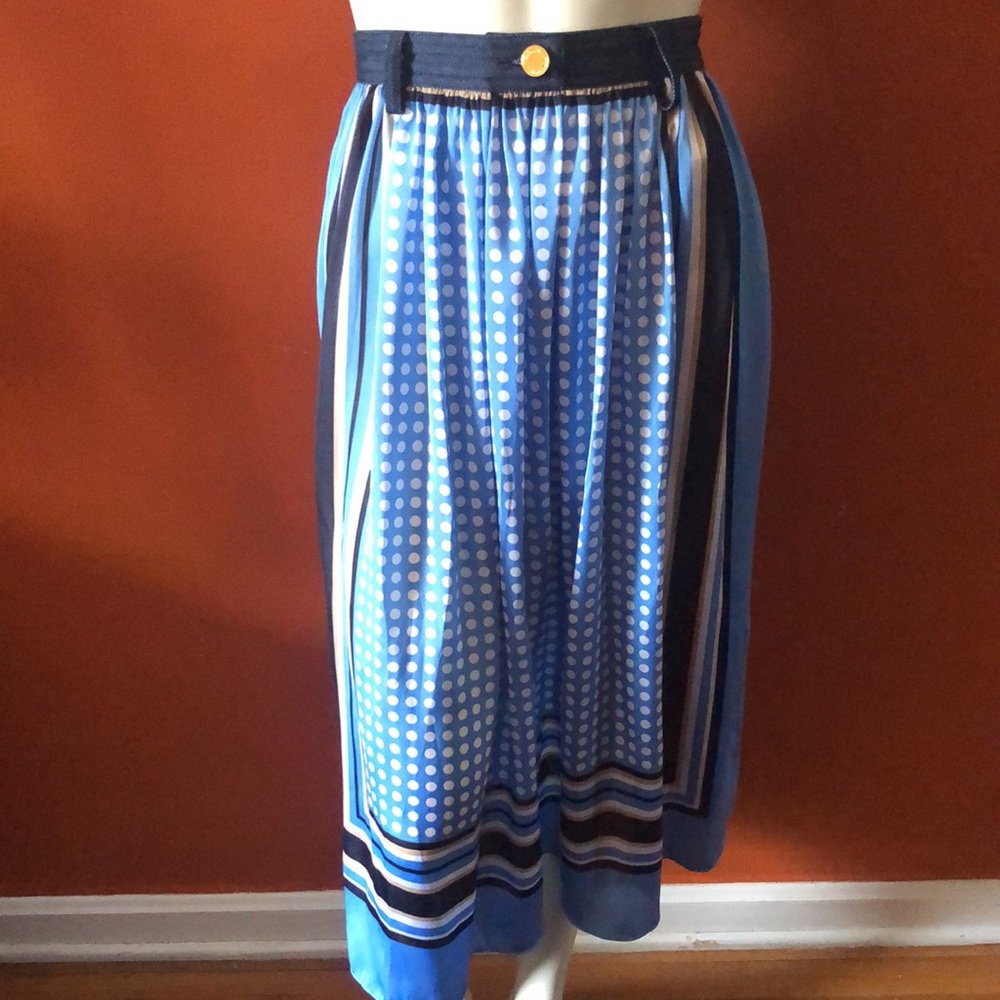 Michael Kors Blue White Polka Dot High Waisted Size 0 Long Skirt - Picture 4 of 5